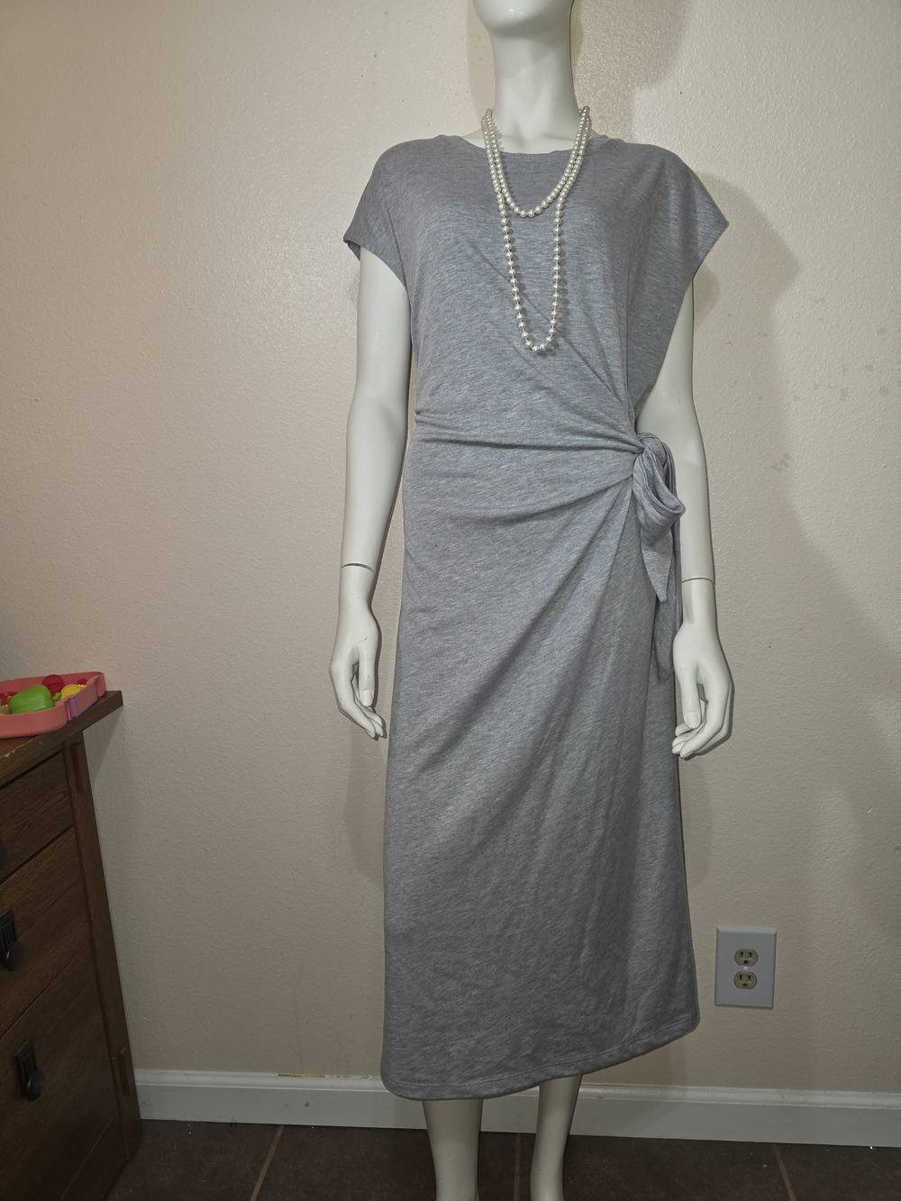 Fred David Heather Gray Knot-Waist Midi Dress